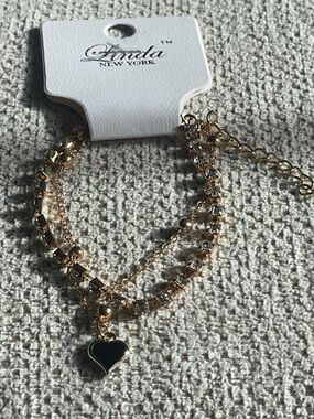 ANNA New York Gold-Tone Layered Bracelet with Black Heart Charm